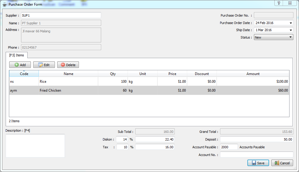 Restaurant Management System - Purchase Orders