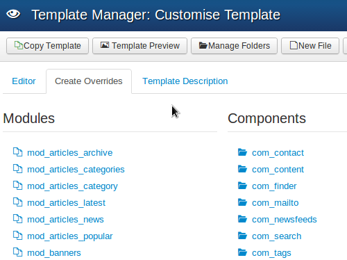 Create Overrides on Customise Template page
